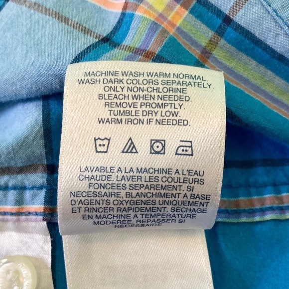 Boys size 8 Lands’ End blue plaid short sleeved button down shirt - Picture 6 of 6